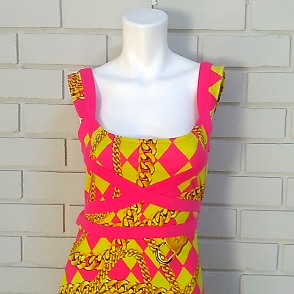 Nicki Minaj Hot Pink/ Gold Chain Bodycon Dress. Size Medium (Juniors) - Picture 2 of 10